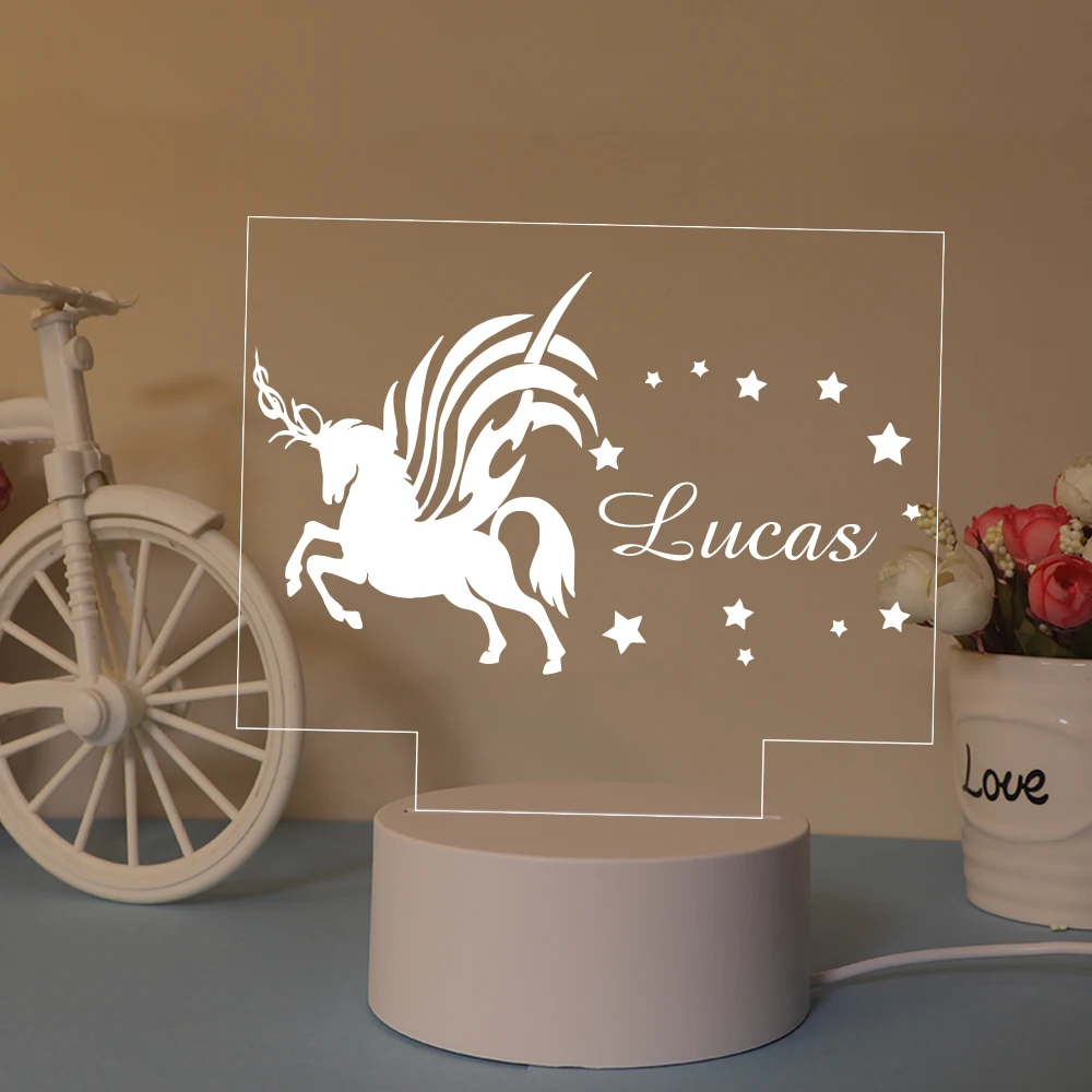 Imagem -02 - Visual Lâmpada Acrílica com Nome Personalizado Luz de Cabeceira Unicorn Star Personalizado Menino Kids Birthday Gift 3d