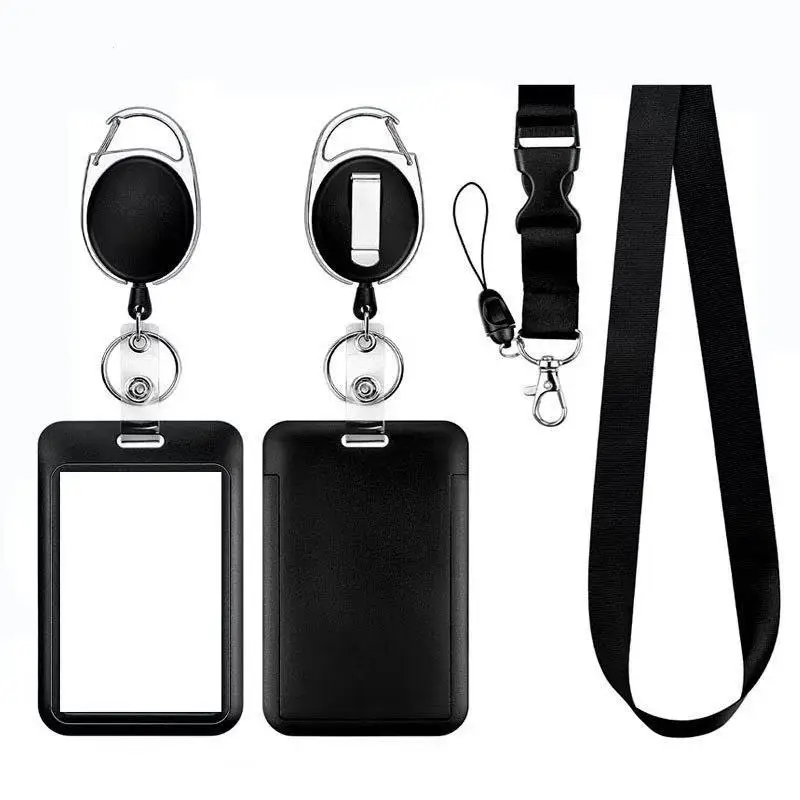 1 pc Sliding Id Badge Holder Black Plastic Card Case Protector Pouch With Clear Window For School Id Credit Cards Key Cards