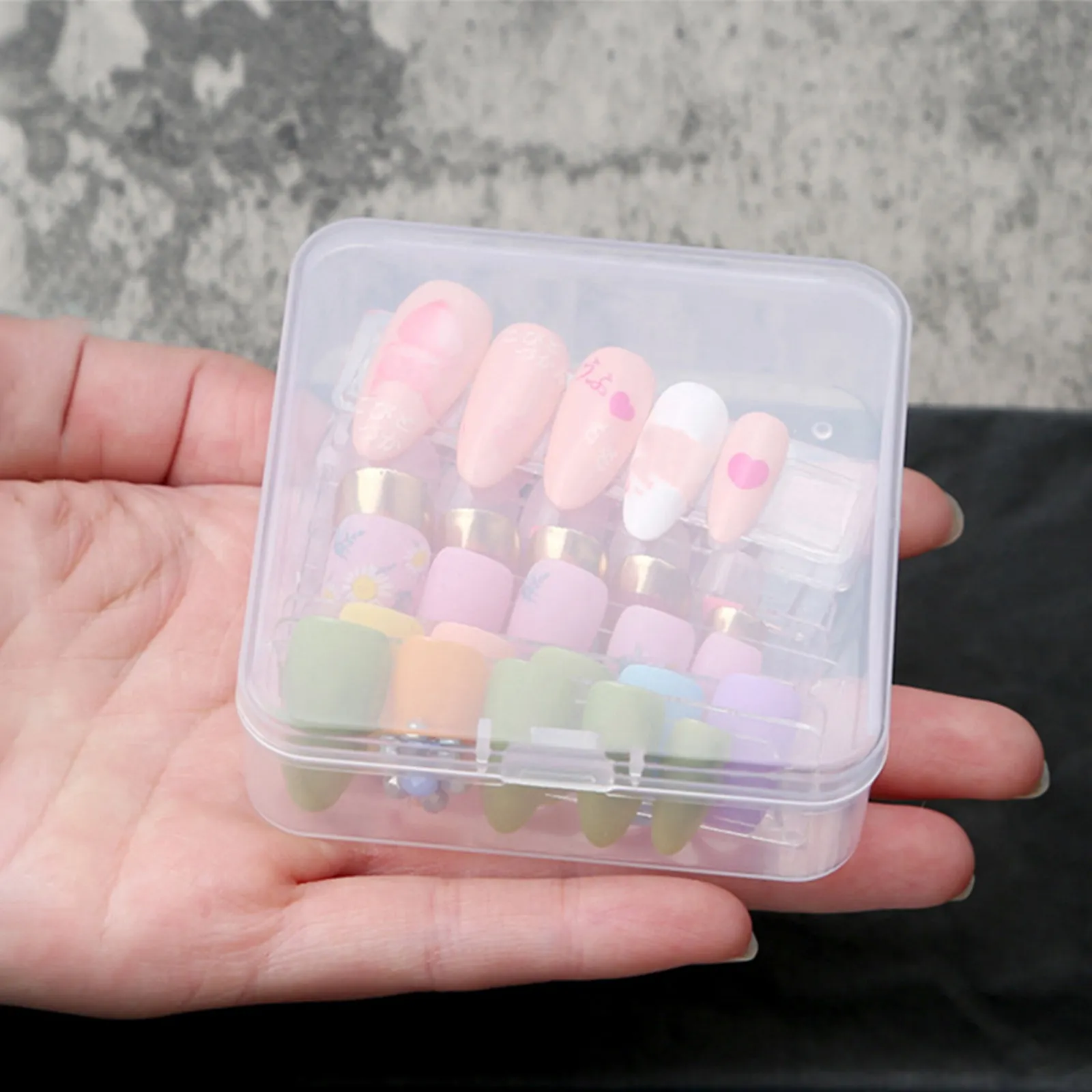 1Set Sturdy Durable Nail Tips Display Case Transparent Fake Nails Box Portable Lightweight Storage for