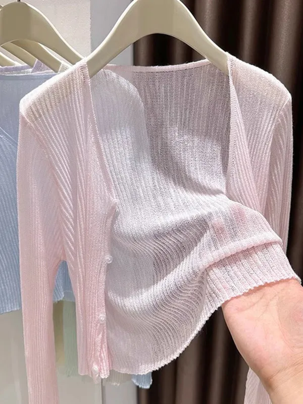 Women's Short Ice Silk Knitted Open Cardigan Hollow out Design Summer Vest Top Korean Style Commute Fashion Regular Fit