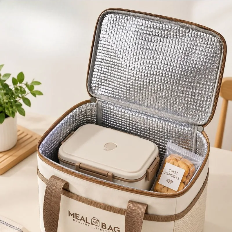 Thick Aluminum Foil Insulated Lunch Handbag Waterproof Stain Resistant Portable Food Bag for Office Outdoor Picnic Use