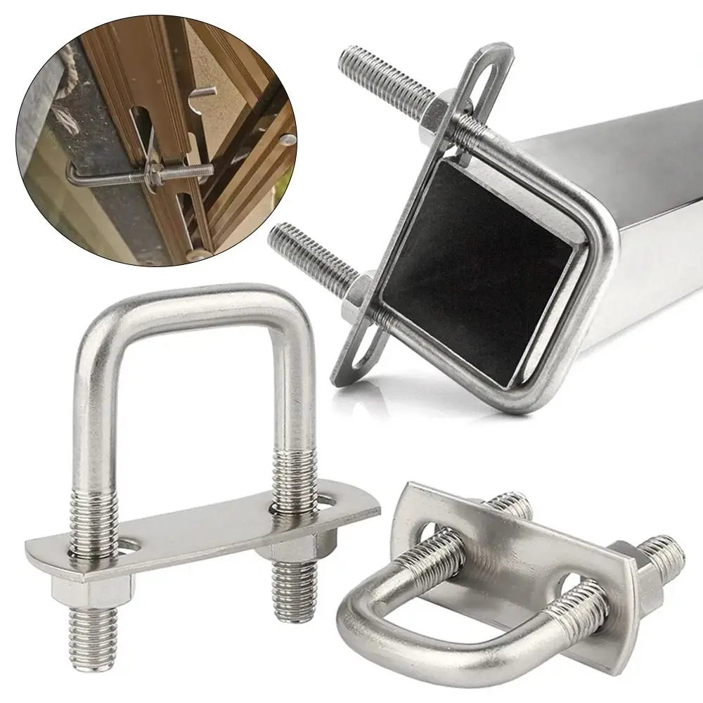 2Sets Durable Iron Square Clamp With Baffle Screw Pipe U-clamp M6 Right Angle U-bolt Squa Bolt