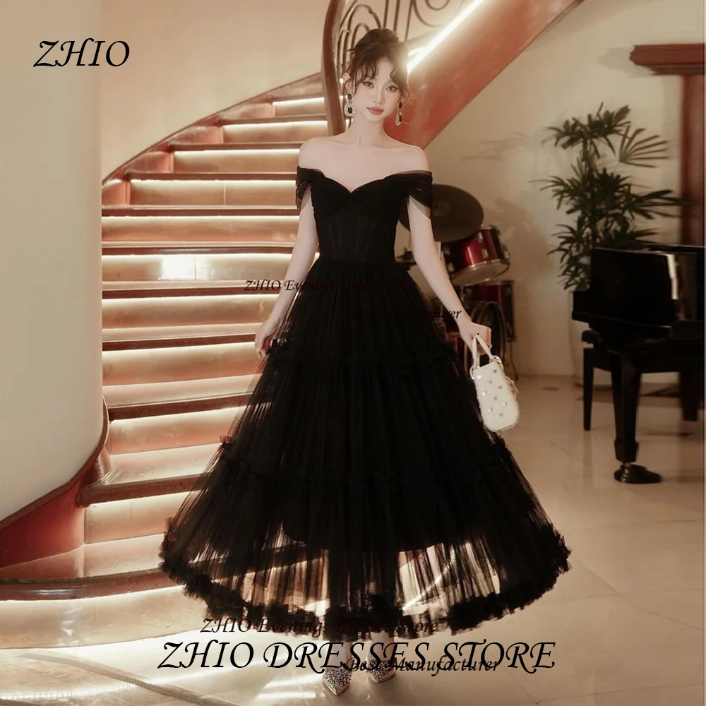 

ZHIO Modern Sweetheart Organza A Line Evening Gown Dress Off Shoulder Multi Layered Zip Back Illusion Ankle Length Short Sleeve