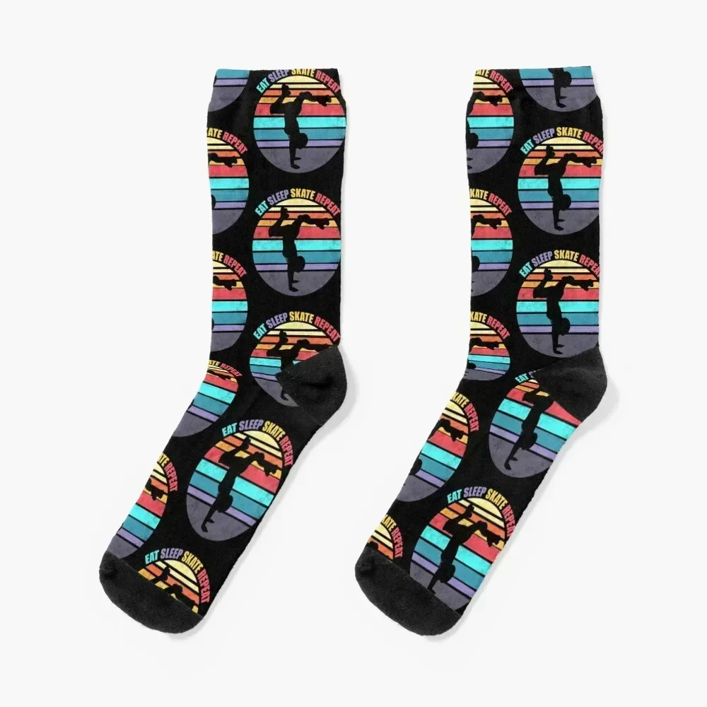 EAT SLEEP SKATE REPEAT Retro Vintage Roller Skater Sunset Socks bright garter luxe Antiskid soccer designer Boy Socks Women's