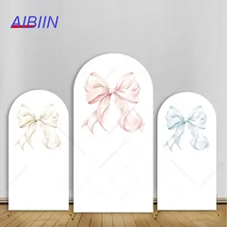 Bow One Birthday Arch Backdrop Cover Pink Blue Cream Butterfly Bow Girl Baby Shower Party Decor Maternity Portrait Background
