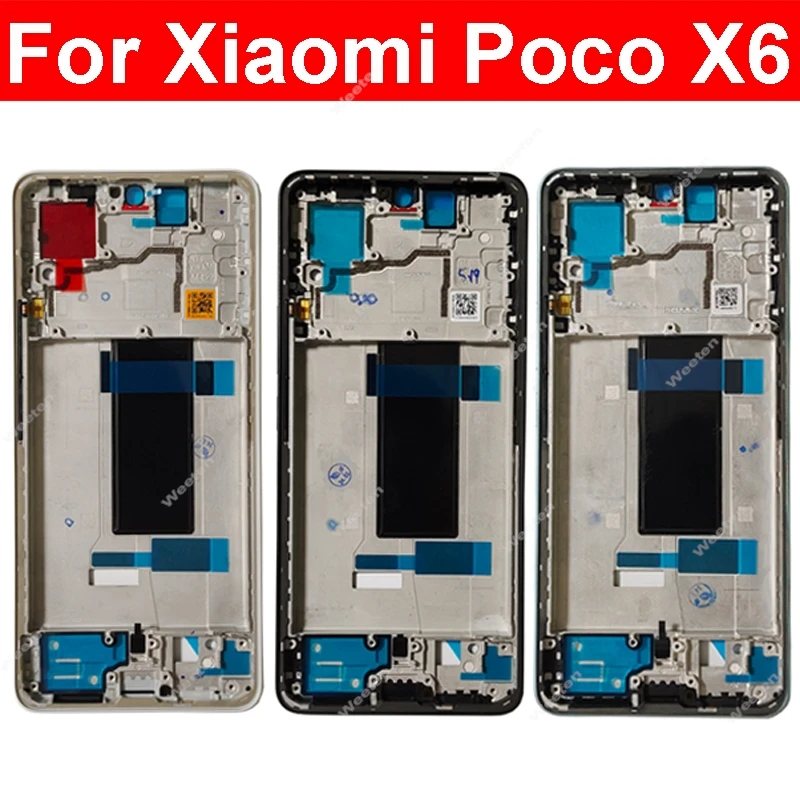 For Xiaomi Poco X6 Middle Housing Back Cover Housing Front Frame Chassis with Power Volume Side Buttons Replacement Repair Parts