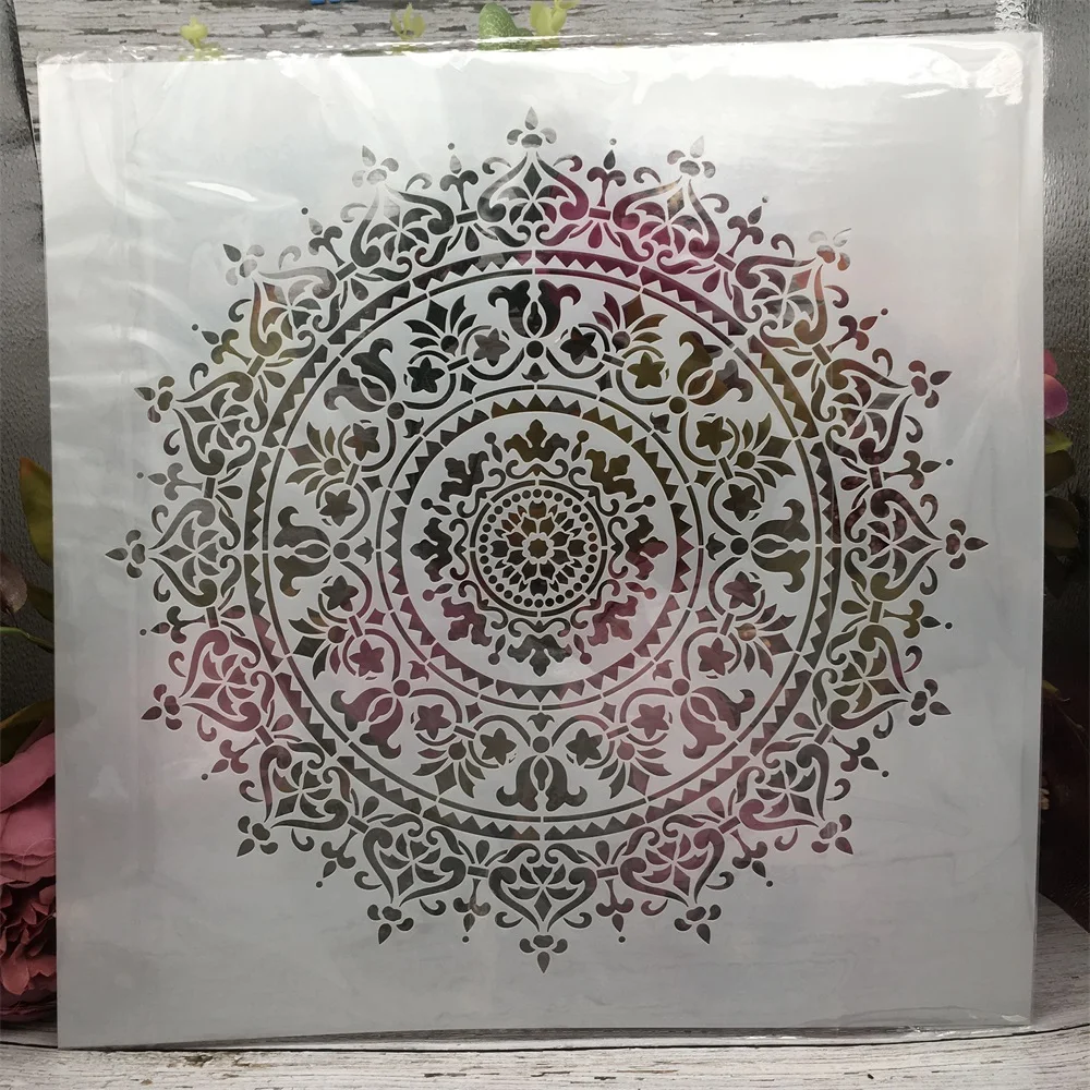 Imagem -05 - Geometria Clássica Mandala Roda Faça Você Mesmo Camadas Estênceis Pintura Scrapbook Coloração Gravação Álbum Modelo Decorativo Peças 30*30cm