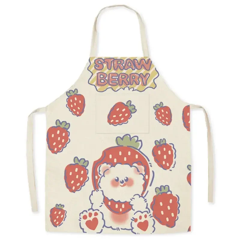 Cartoon Cute Bear Strawberry Apron Linen Sleeveless Anti-fouling Apron Children's Parent-child Apron Kitchen Table Cleaning Tool