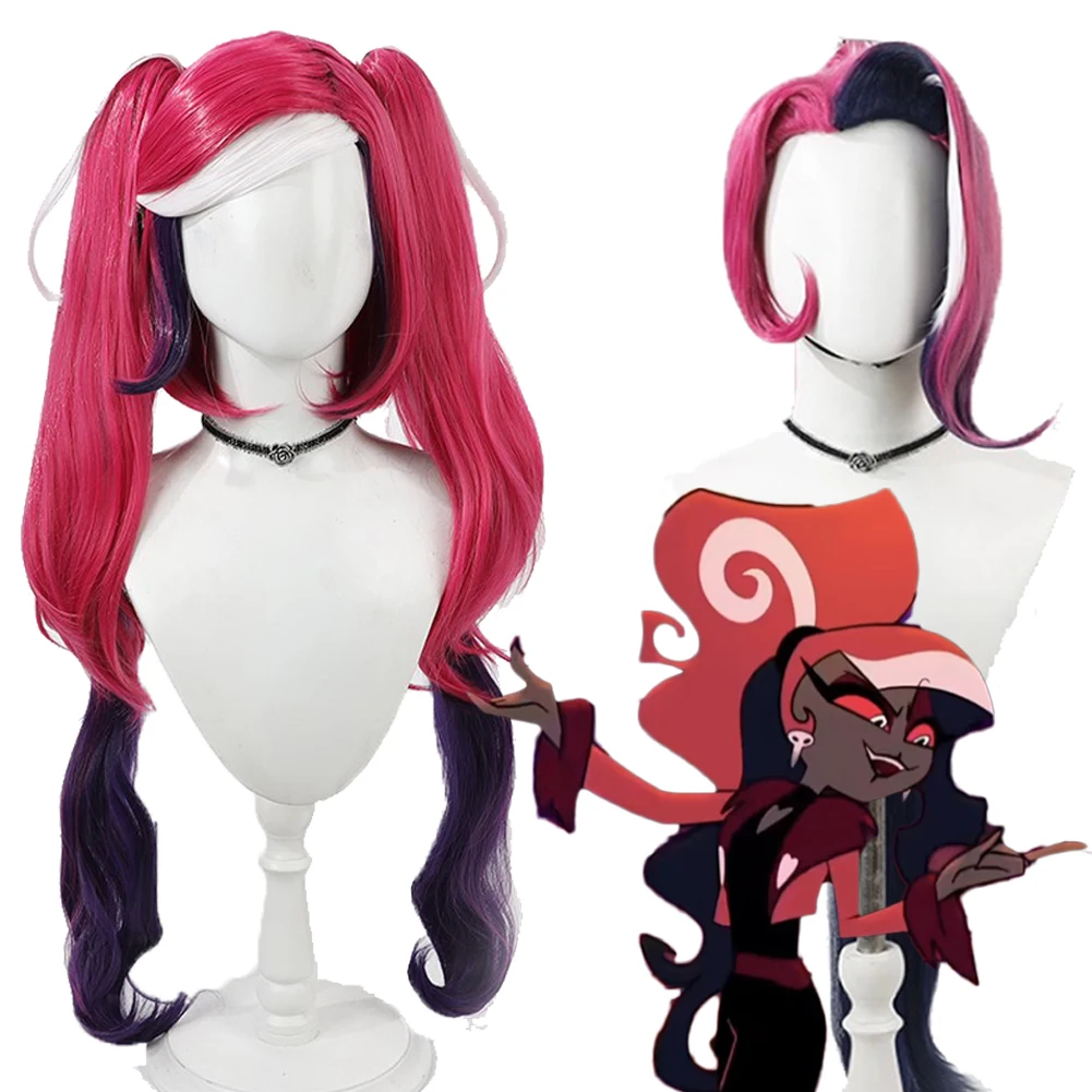 الجحيم نزل 2 المخملية فندق تأثيري الباروكات أحمر أسود الشعر طويل ذيل حصان زي الملحقات فستان الدعائم حفلة كرنفال الهالوين