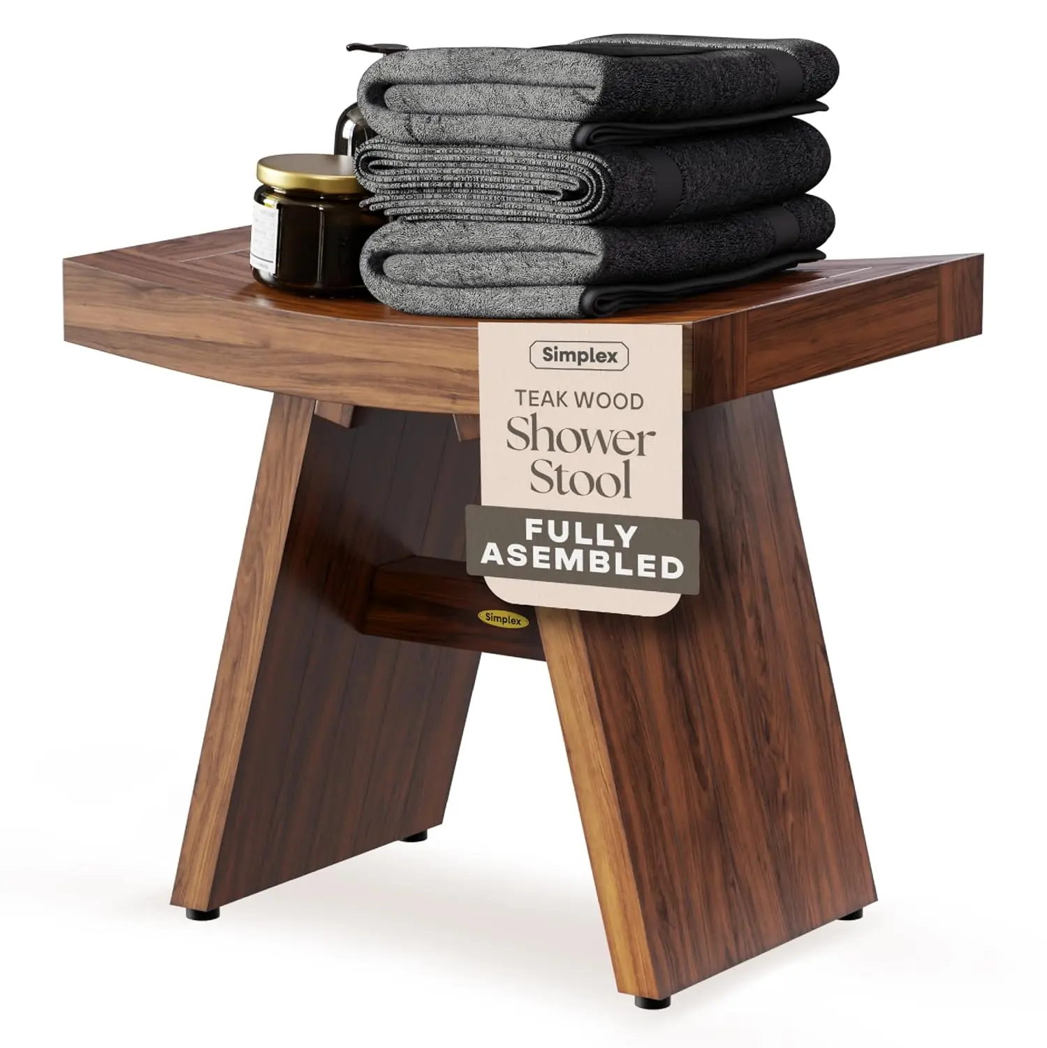 18 Inch Solid Teak Shower Stool, Indoor or Outdoor, Customized