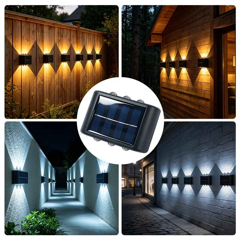 6LED Solar Light Outdoor Waterproof Solar Wall Lamp Up and Down Luminous Lighting for Garden Fence Decor Solar Powered Wall Lamp