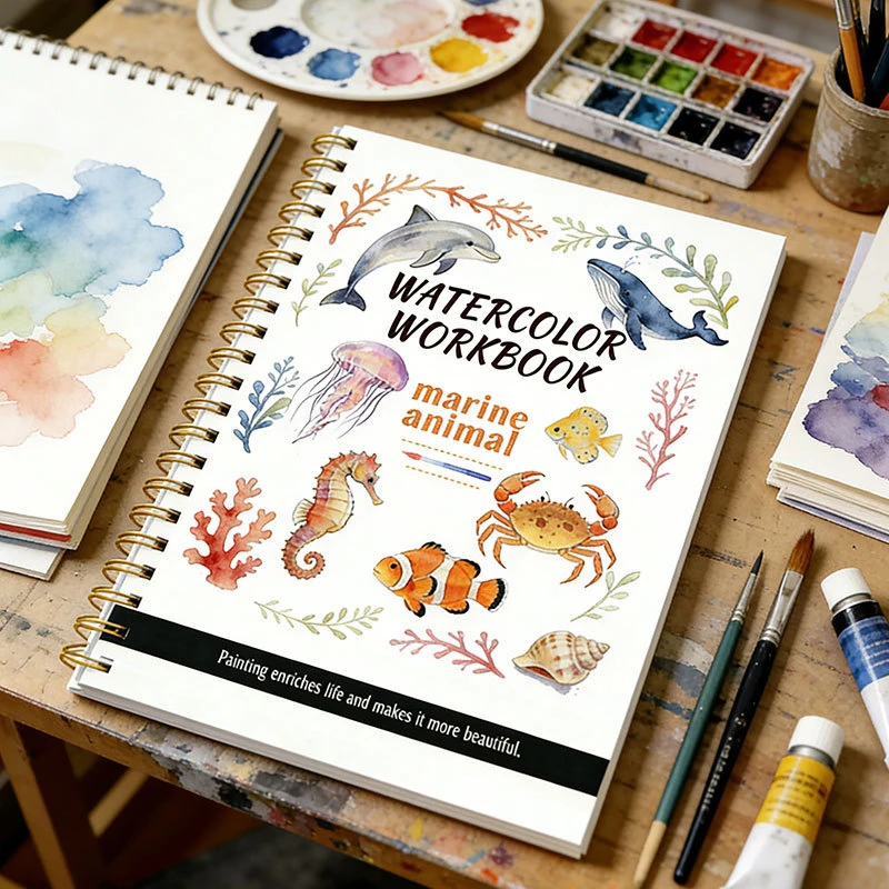 Premium Watercolor Beginner's Workbook-14 Sketches + 2 Color Mixing Guides Wood Pulp Watercolor Paper 200 Gms for Coloring Book image 3