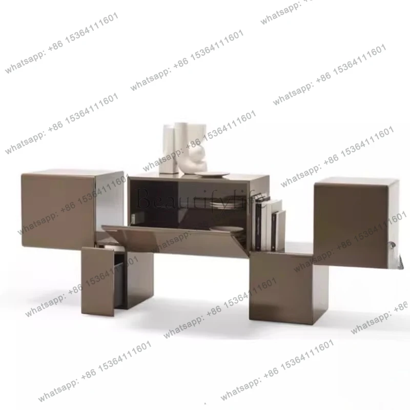 Light luxury lacquered TV cabinet creative misalignment high and low design original landing master design cabinet