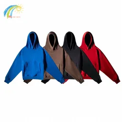 Autumn Winter High Street Oversized Kanye West Hoodie Men Women 1:1 Solid Color Black Brown Red Blue Pullover Streetwear Hooded