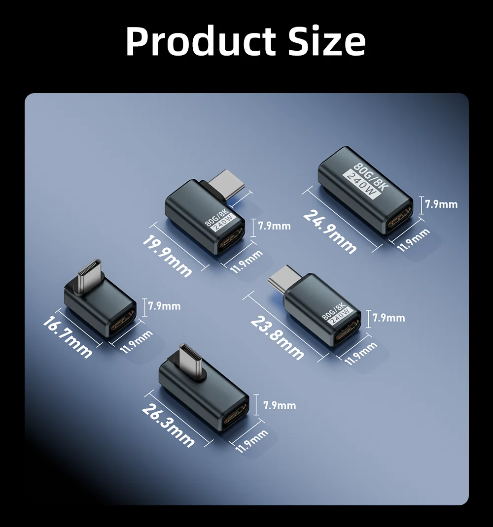 PD 240W Fast Charging USB C Coupler Type C Female to Male Adapter Extender 80Gbps Data Transfer 8K@60Hz Connector for Phone