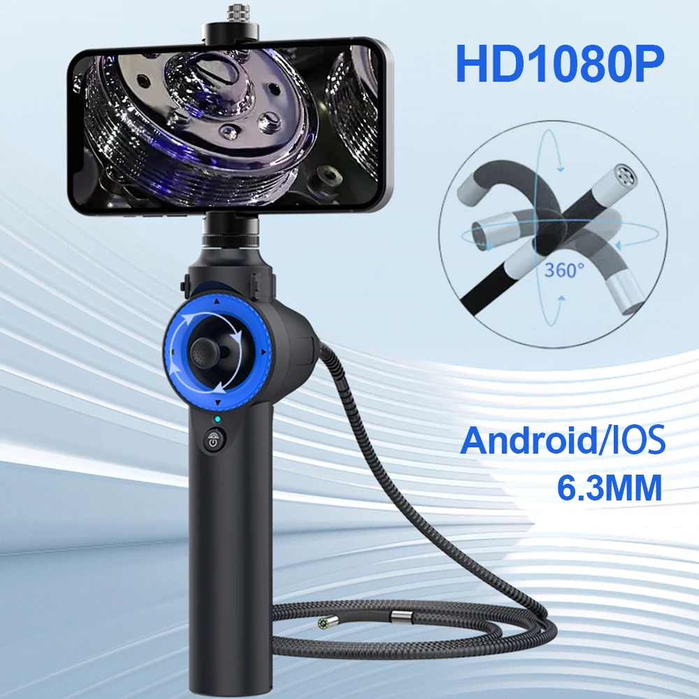 

4Way 720 Rotation Articulating Borescope 6.3mm 1080P IP67 Probe Automotive Endoscope Inspection Camera with 6 Adjustable LED