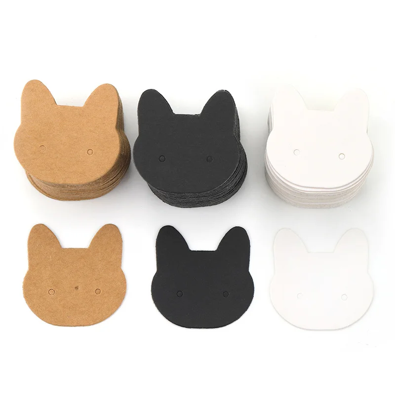 50pcs Cartoon Cat Head Earrings Card Studs Ear Clip Packaging Display Card Handmade Ornament Accessories Jewelry Display