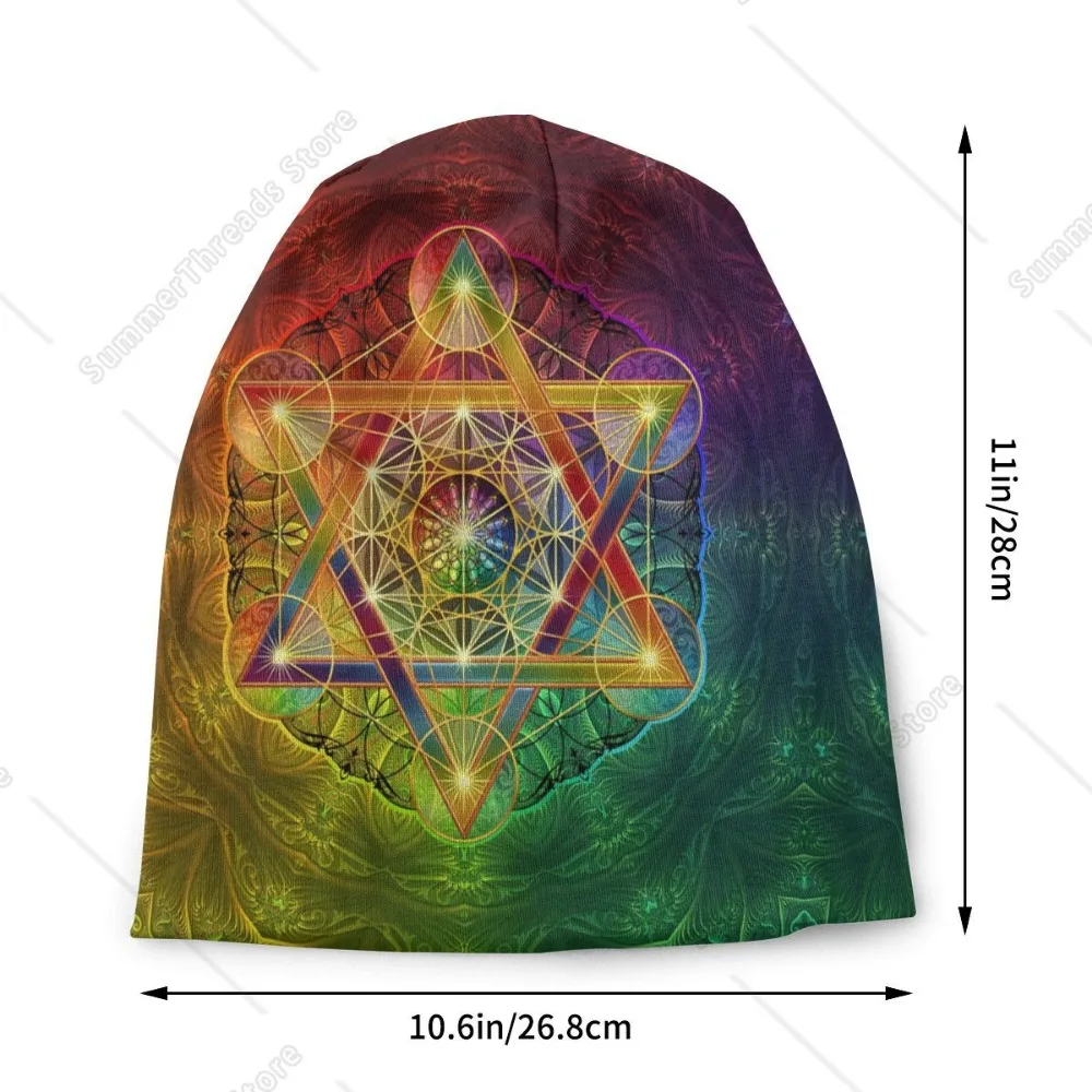 Custom Unisex Bonnet Knitting Hats Metatron's Cube With Merkabah And Flower Of Life Beanie Cap Sacred Geometry Beanies For image 3