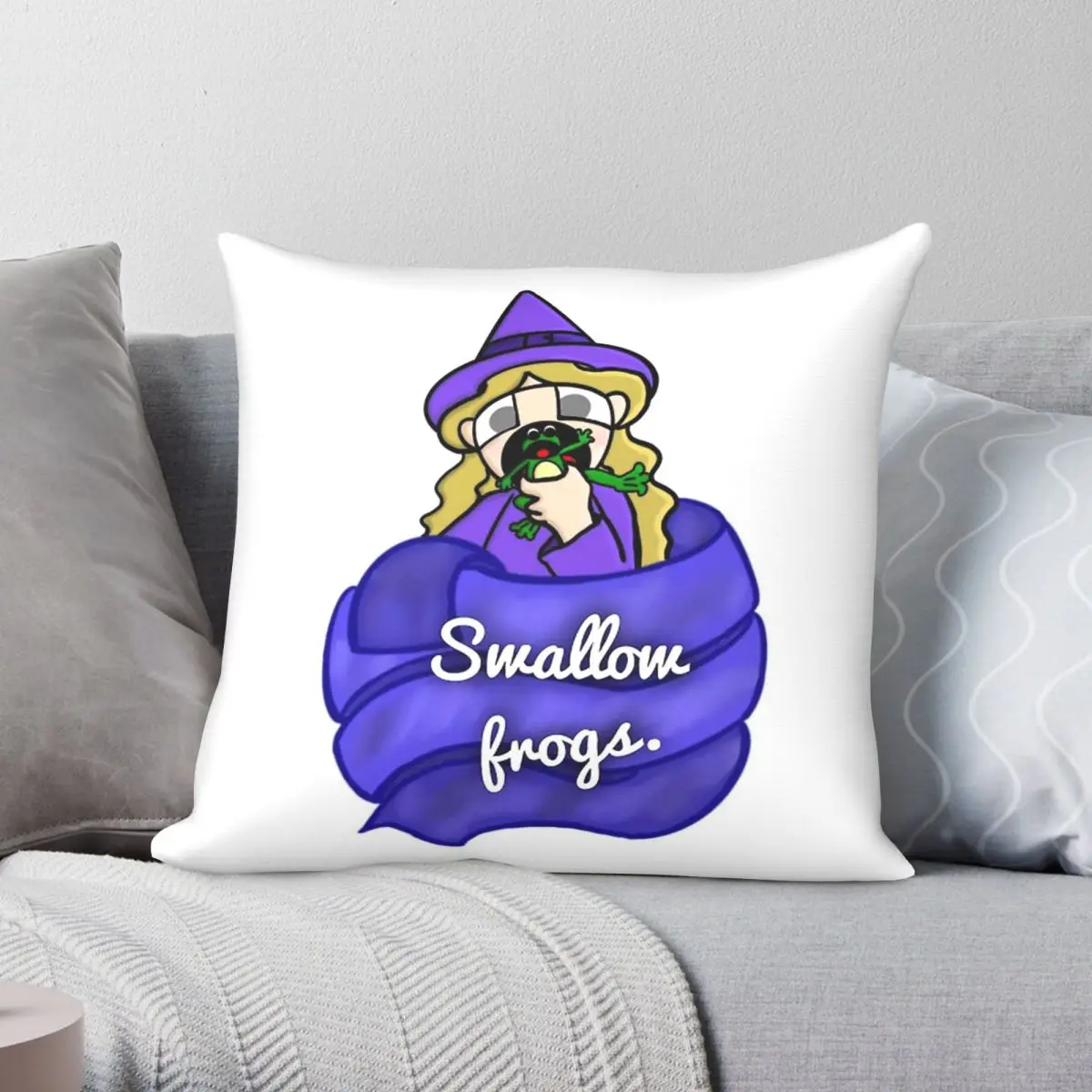 Witch Swallow Frogs Square Pillowcase Polyester Linen Velvet Printed Zip Decor Home Cushion Cover