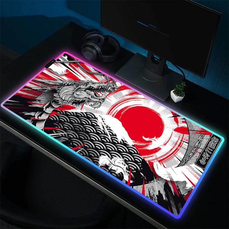 Rgb Muis Mat Dragon Rubber Muismat Grote Gaming Muismat Gamer Vergrendeling Rand Bureau Mat Led Hd Print Accessoires Antislip Tapijt