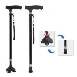 1pc Old People Crutch 60-94cm Telescoping Aluminum Alloy Rod Walking Stick T-handle with Lamp