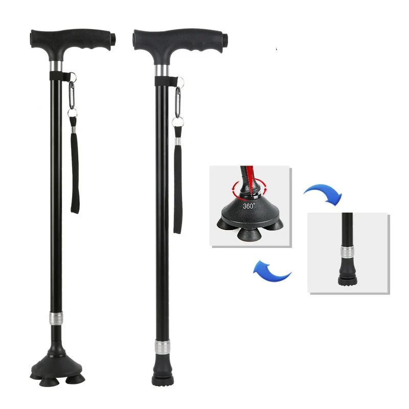 1pc Old People Crutch 60-94cm Telescoping Aluminum Alloy Rod Walking Stick T-handle with Lamp