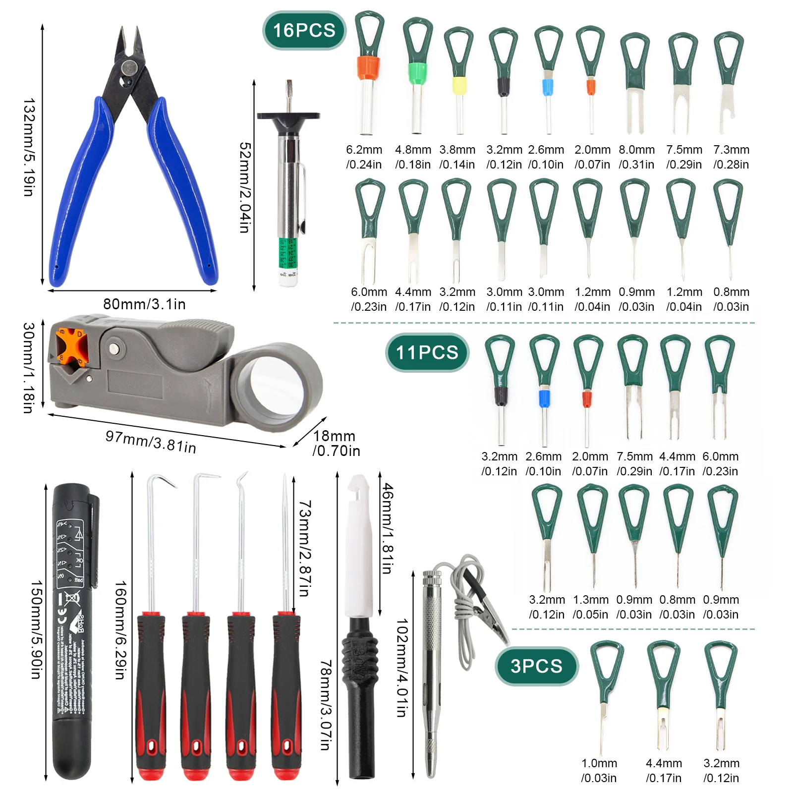 Kit de herramientas de extracción de terminales de coche, arnés de cables eléctricos, Conector de crimpado, Extractor de pines, probador de luz,