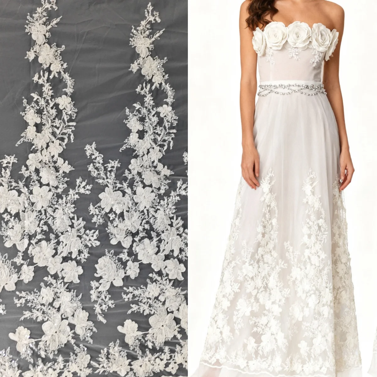 

Белое свадебное платье, платок, цветок, листья, блестки, вышитая тканью, юбка, чехол ручной работы, сделай сам