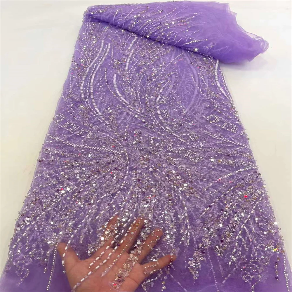 5 Yards Tulle Net tessuto di pizzo africano pizzo di perline tessuti di paillettes nigeriani dorati di alta qualità per abiti da sera da sposa 3 xc3501