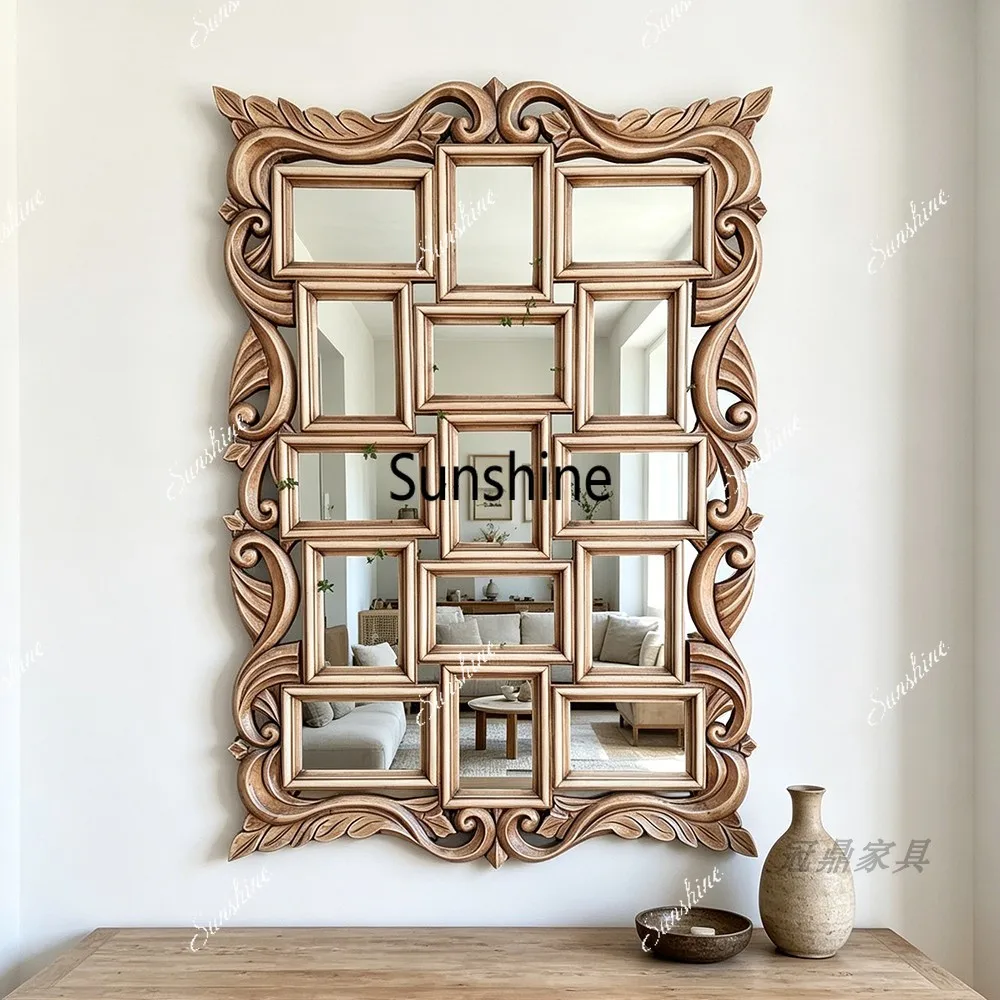 French retro style carved makeup mirror living room dining side wall hanging art mirror