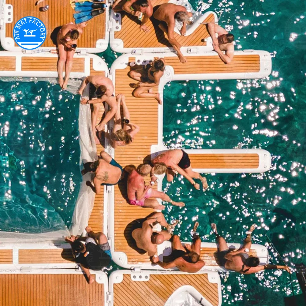 In stock in US warehouse! Portable inflatable floating ocean pool, inflatable water hammock with net E-type floating platform, y
