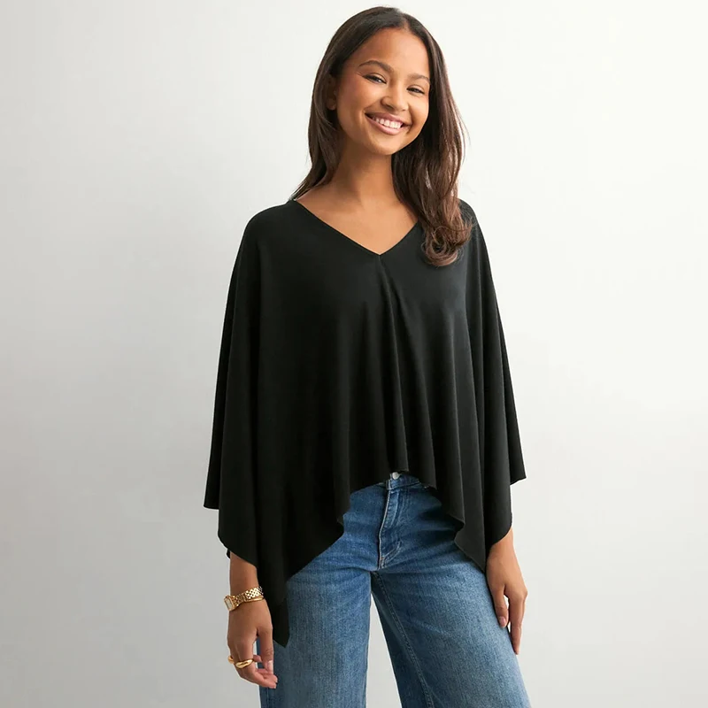 

Female baggy black Shawl top Women pulovers trend autumn V-neck comfortable elegant Blouse Oversized t-shirt solid casual tops