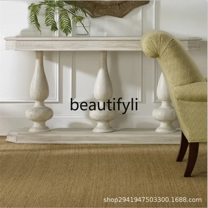 

American Style Solid Wood Entryway Table White Distressed Entryway Table Foyer Vintage Wall Display Table