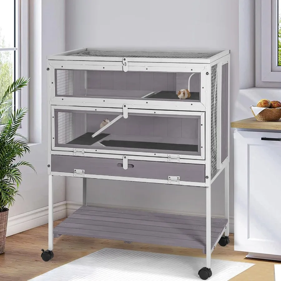 

Spacious Indoor Wooden Habitat for Small Pets Including Hamsters Rabbits Chinchillas Rats Squirrels and Gerbils with Integrated