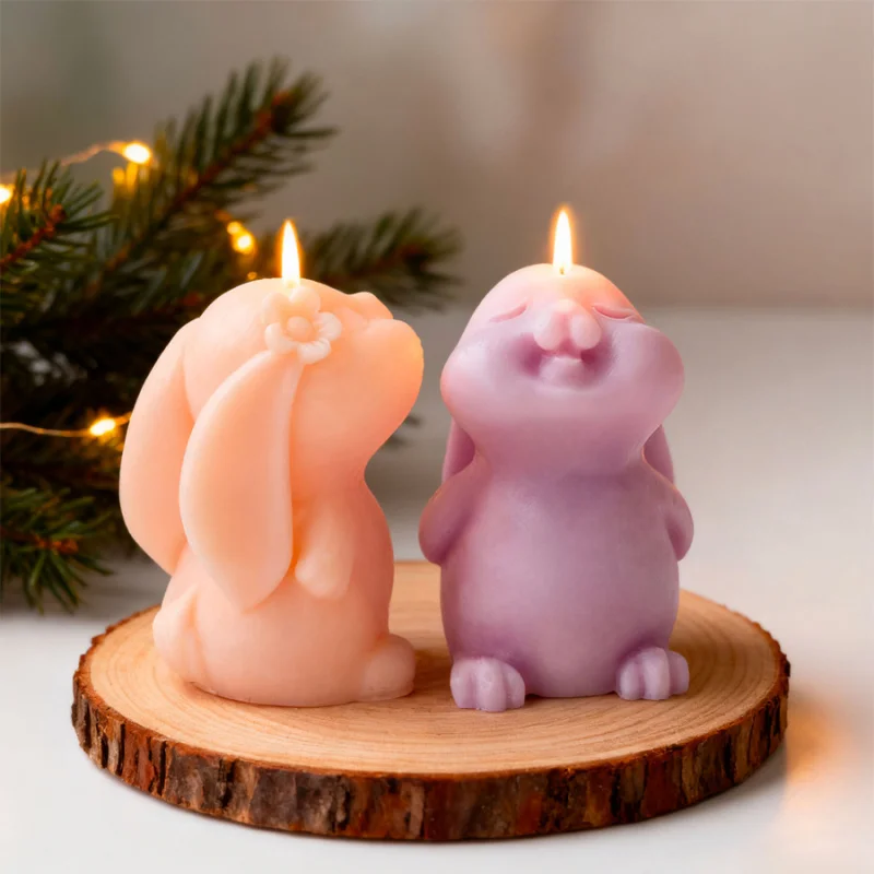 DIY New Cute Long Eared Rabbit Silicone Candle Mold Cartoon Animal Aroma Plaster Ornament Mould Soap Candle Making Supplies