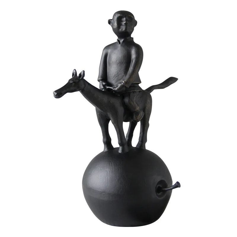 Metal Figure Sculpture Rider Abstract Copper Horse Apple Chinese Retro Style Metal Figurine Home Decoration Accessories
