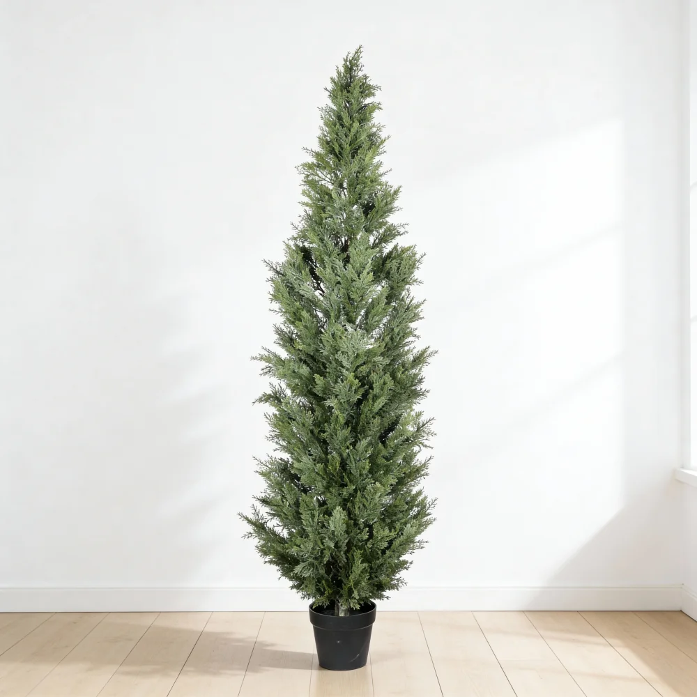 

Artificial Cypress Tree in Black Plastic Pot UV Resistant, Realistic Indoor Outdoor Fake Topiary Plant, Garden, 1pc/set 6FT