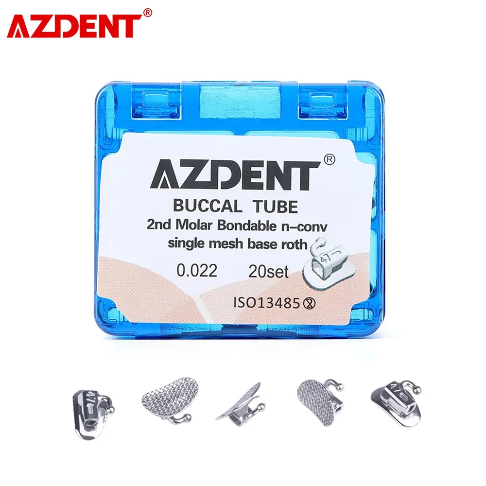 AZDENT Dental Orthodontic Buccal Tube 1st/2nd Molar Bonding Single Tube Split Welding Mesh Base Non-Convertible MBT/Roth 0.022