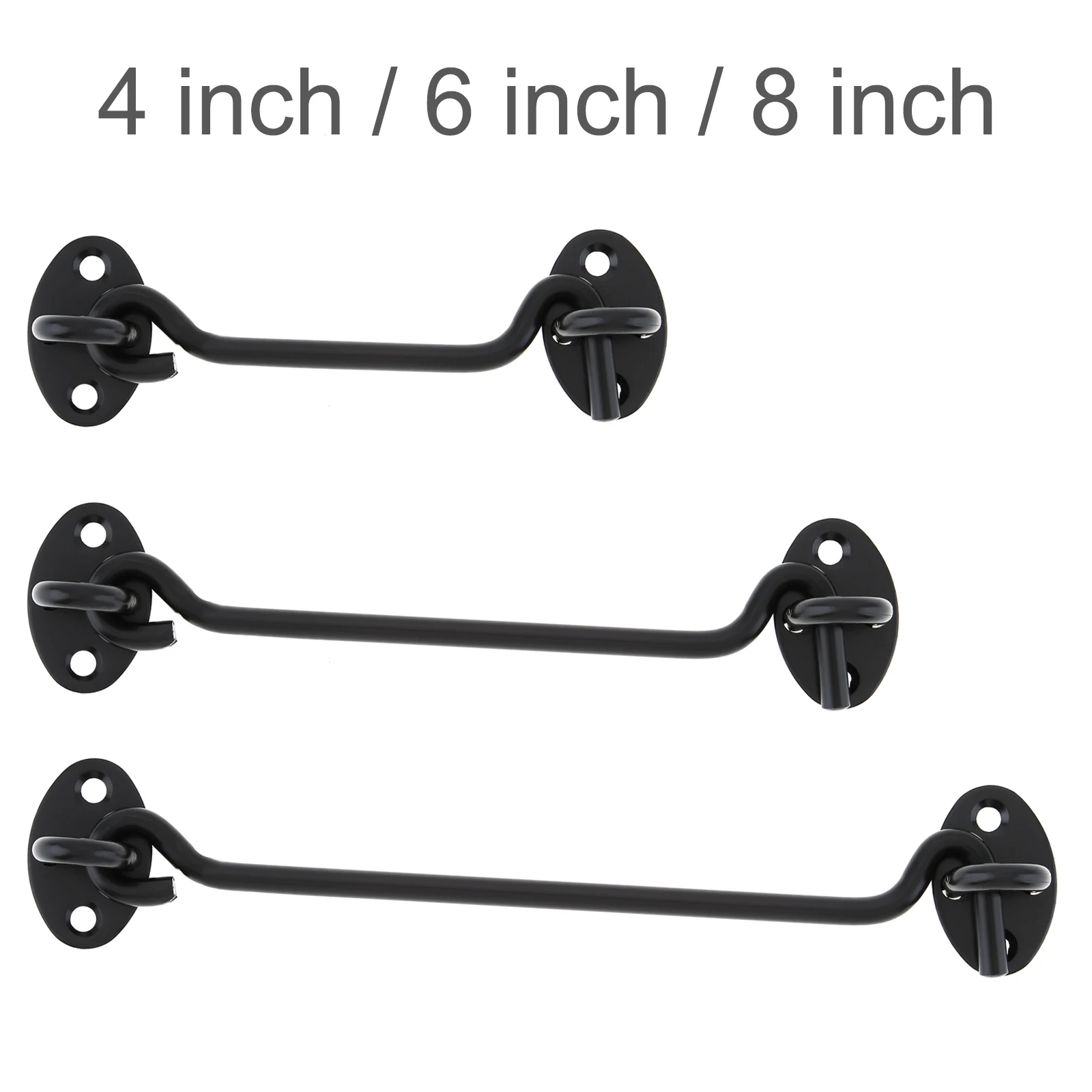 4 / 6 / 8 Inch Thickened Stainless Steel Black Door Latch Eye Cabinet Lock Windproof Hook for Window / Sliding Door