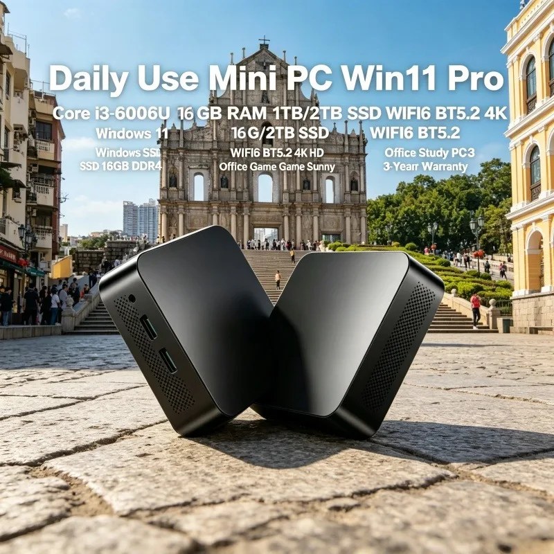 

Best Selling Mini Desktop PC Core i3-6006U Win11 Pro 16GB RAM Large SSD 4K Display WiFi6 BT5.2 Home Office Game Learning Laptop