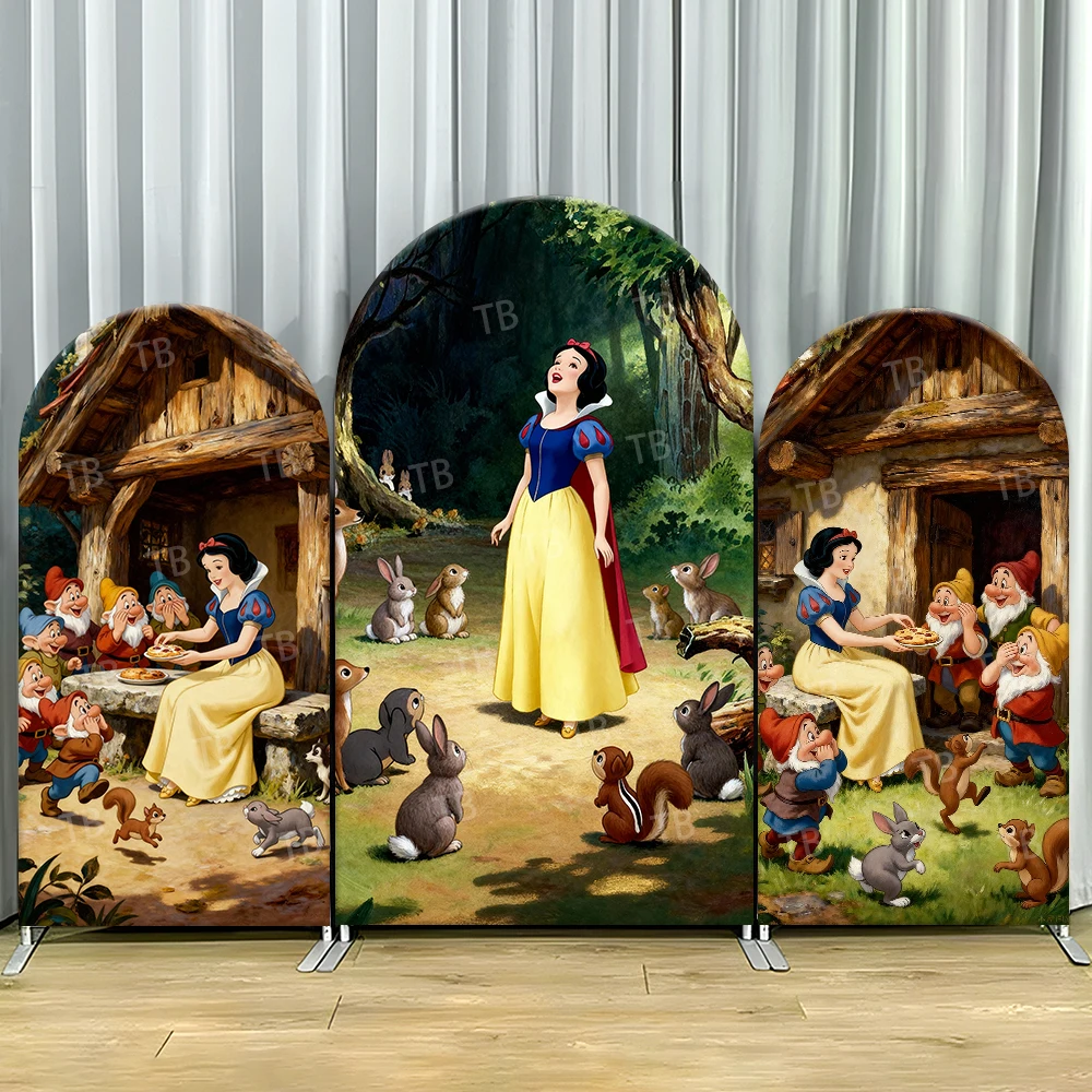 

TB Snow White and The Seven Dwarfs Theme Arch Backdrop Cover for Girls Birthday Baby Shower Party Photo Background Wall Decor