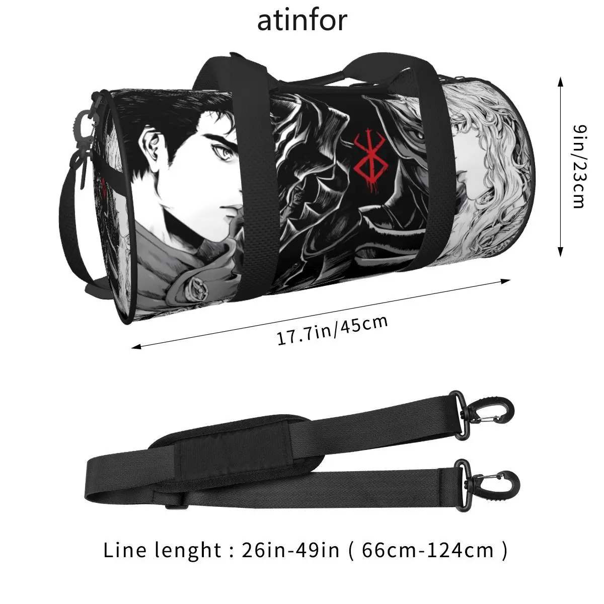 Japanese Anime Bereserk Printed Travel Bag Fashion Cool Training Gym Bag Large Cute Handbags Couple Design Outdoor Fitness Bag