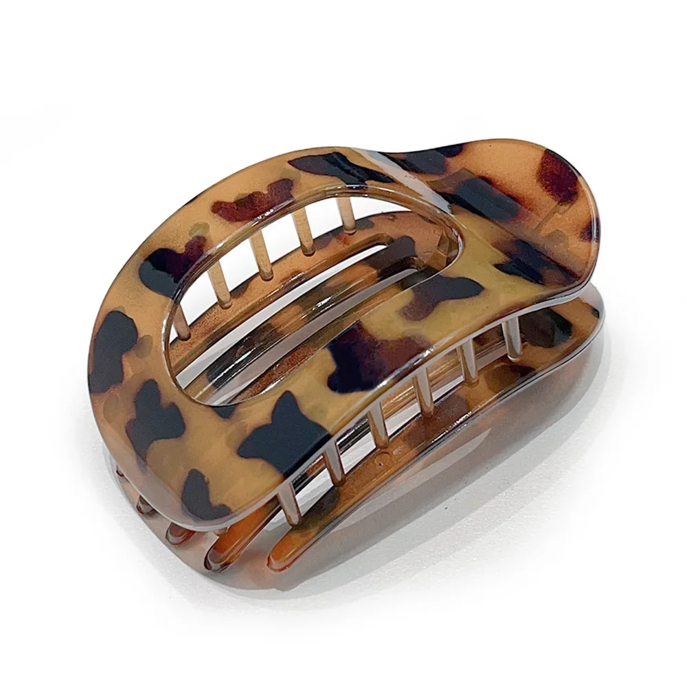Hot sale Leopard Matte Oval Hair Claw Clip for Women New Design Curved Flat Acrylic Barrettes Fashion Styling Hair Accessories