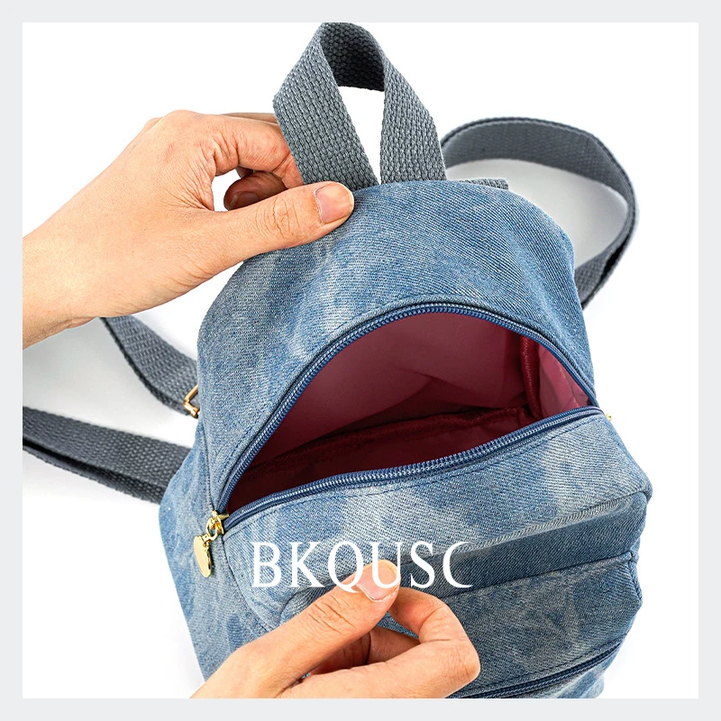 Women Fashion Washed Retro Student School Bag Mini Denim Backpack Ladies Daily Casual Bags Female Stylish Small College Backpack