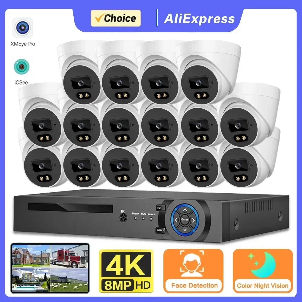 

Overscam 16CH Home CCTV Cameras Set 4K 8MP 16CH DVR Kit 8MP Colorful Night Vision Security Dome Camera Video Surveillance System