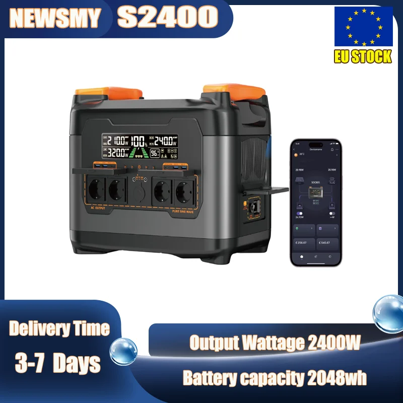 NEWSMY（NECESPOW） S2400 Portable Power Station 2400W Output 2048Wh LiFePO4 Battery 20ms UPS Backup 13 Ports 1.5H Fast Charging App Control