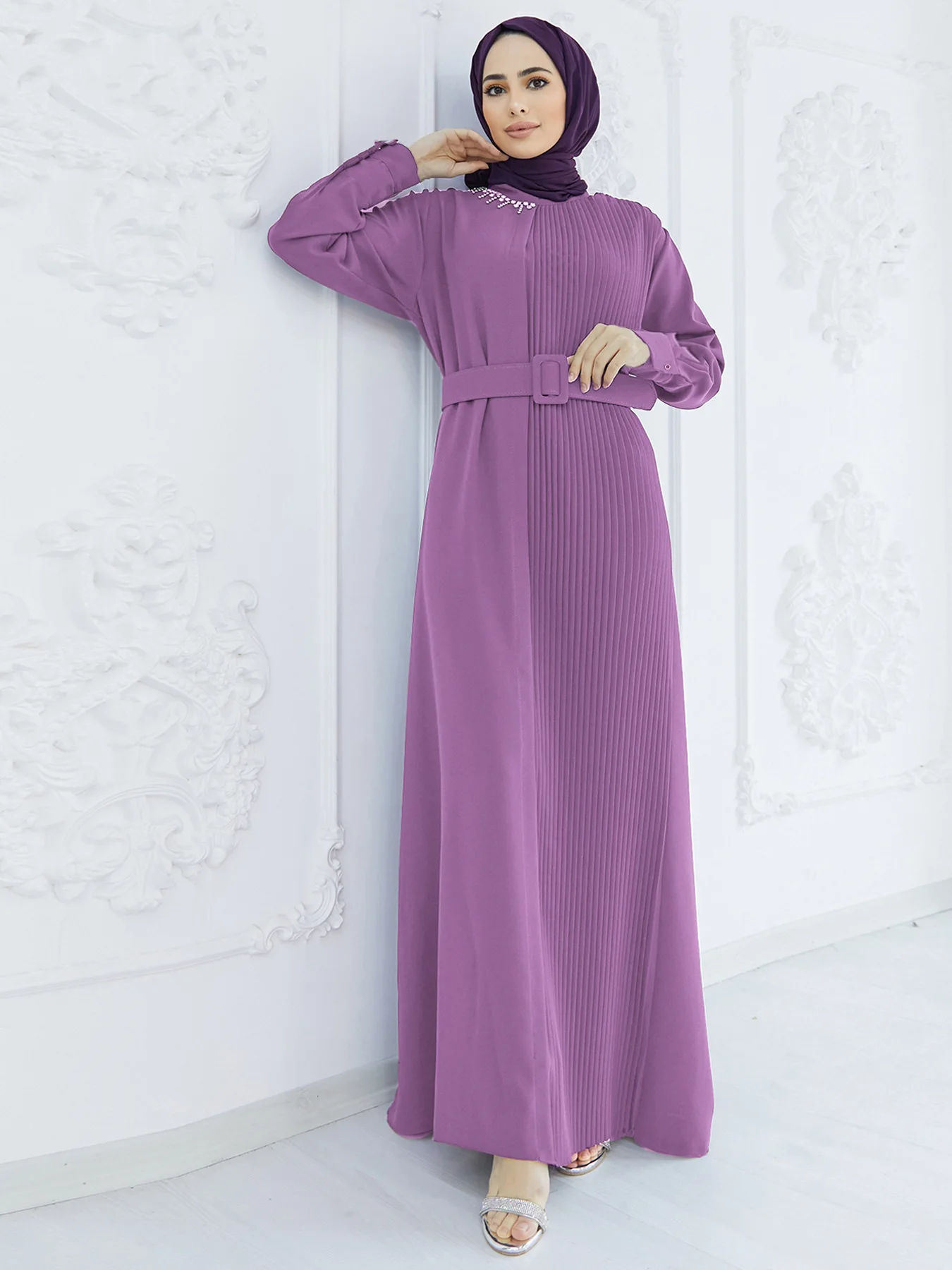 Eid Party Dress Abaya for Women Ramadan Lace-up Caftan Muslim Vestidos Largo Kaftan Islam Dubai Arab Long Dresses Robe 2024