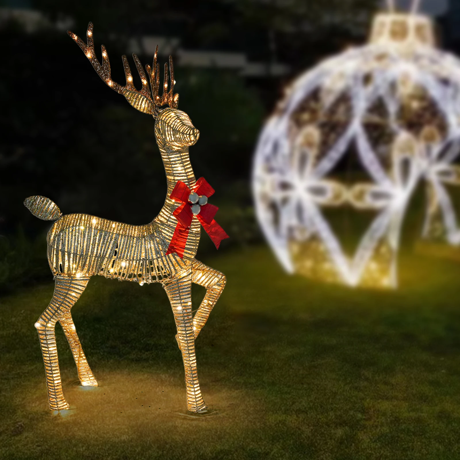 Christmas Decoration Deer Sleigh Outdoor Yard Lighted Decoration Winter Decoration For Front Yards, Christmas Deer Outdoor Decor