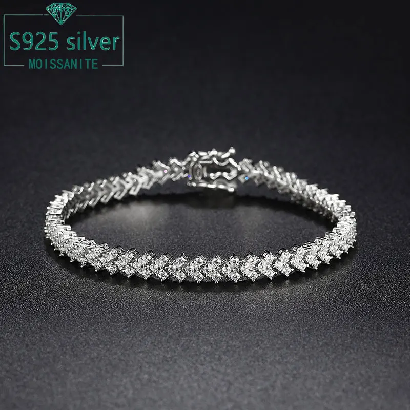 

16/17/18cm moissanite diamond square grid bracelet, ins unique design for women, pure silver single row full diamond tennis chai