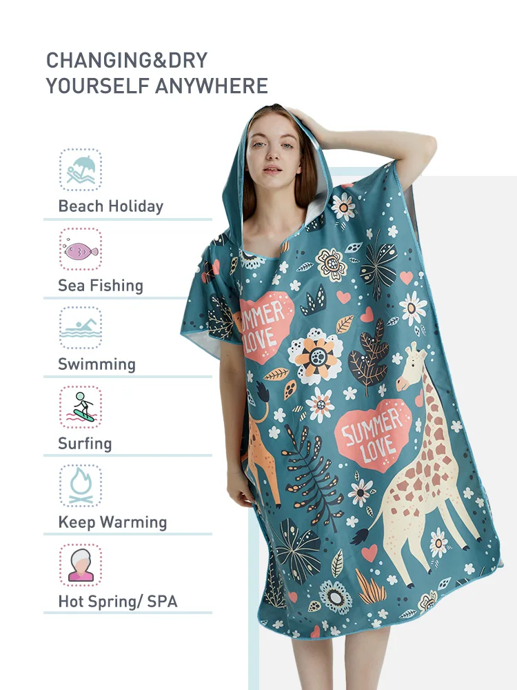 Surf Poncho Towel Poncho Quick-Dry Towel Hoodie Microfiber Beach Robe Changing Poncho Swim Towel Beach Poncho For Adults (A26)